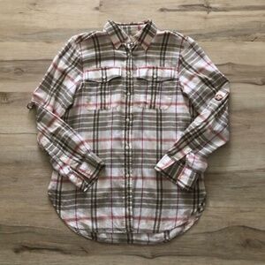 Lauren Ralph Lauren White and Brown Plaid Button-Down Shirt